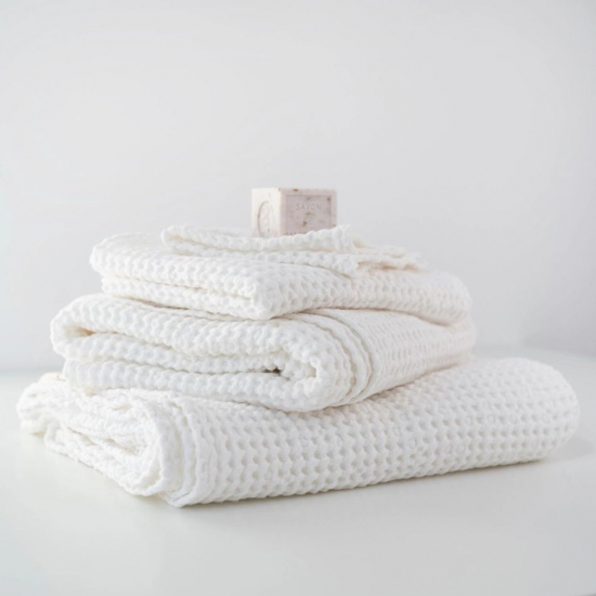 Set 3-pack våfflad linnehandduk - Vit